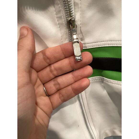 Vtg Express Womens Cropped Jacket Size Small S White Green Y2K Britney Rave Punk - Picture 10 of 14